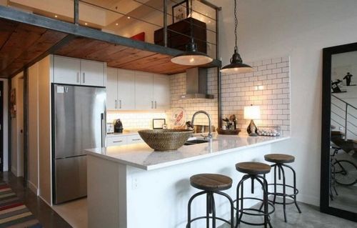 Кухня в стиле лофт в квартире: отделка, мебель, освещение