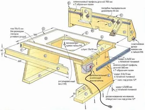 чертеж стандартного портативного стола для фрезера