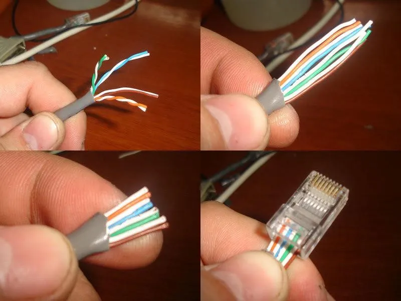 Процесс соединения интернет-кабеля с разъемом