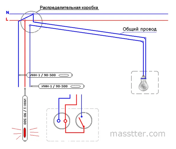 Схема подключения выключателя, розеток и ламп